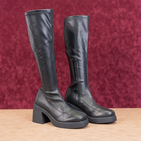 Steve Madden Women Henrik Black Platform Retro Vegan Leather Festival Boots 8.5 - Picture 1 of 10
